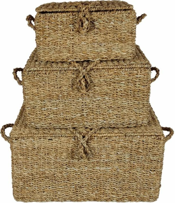 Set škatel z pokrovom, 3 kosi, morska trava, železo, 50x34x25 cm ALMAR