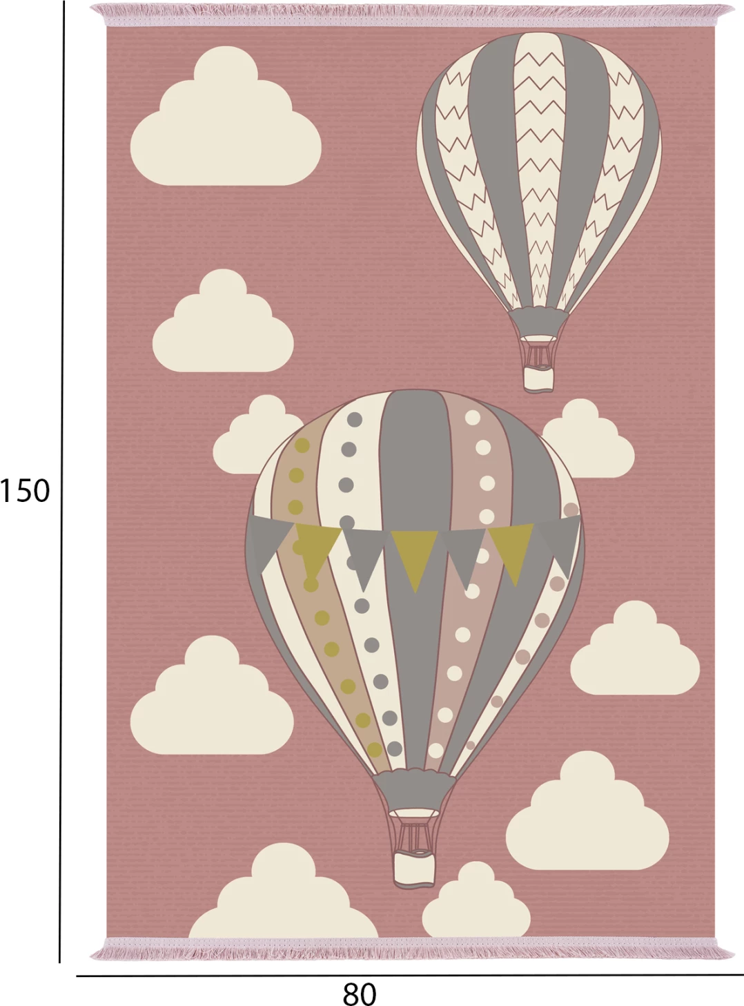 Otroška preproga s franžami FH7678.22 roza - baloni 80Χ150