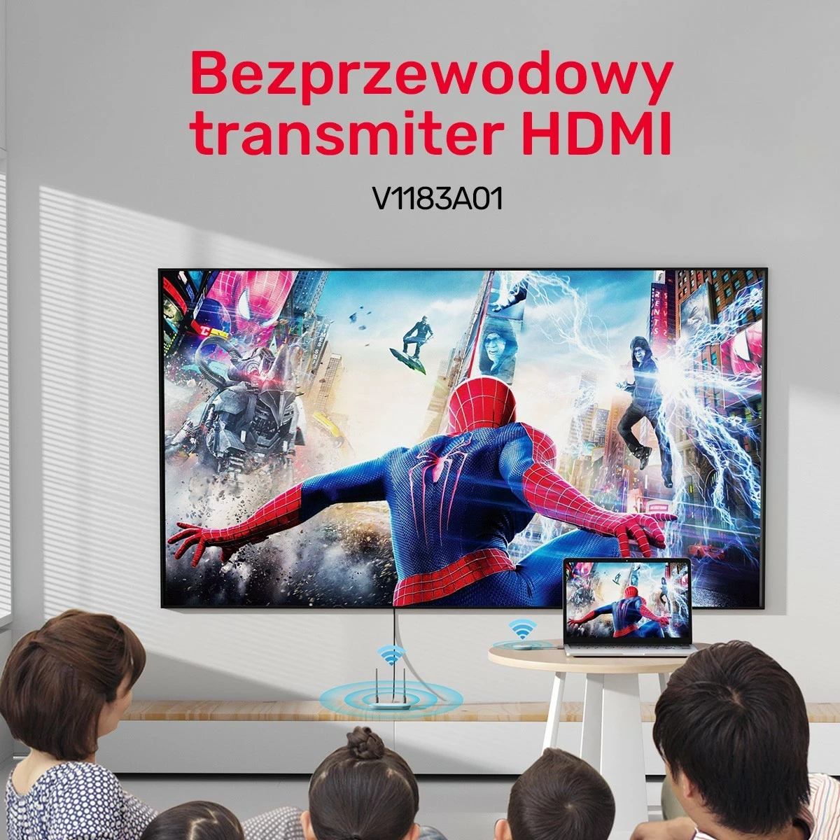 Brezžični HDMI oddajnik in sprejemnik Unitek, podaljšek do 50 m, bel