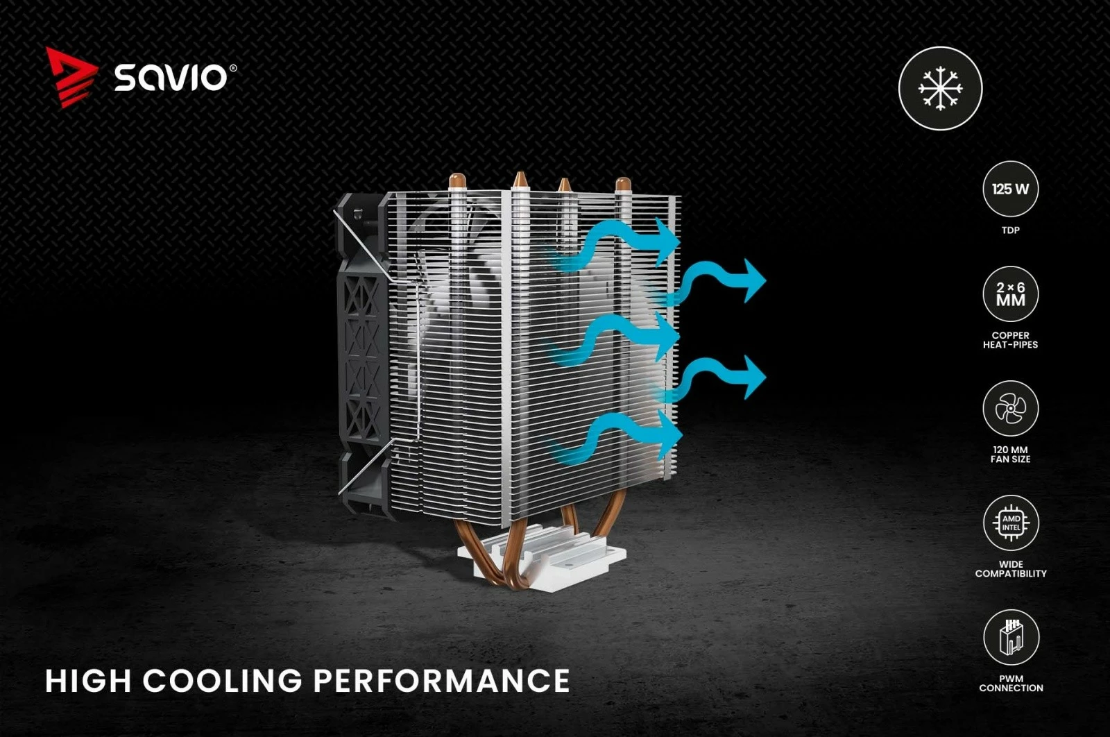Procesorski hladilnik Savio FROST X2, 120 mm, PWM, 125 W TDP, črn