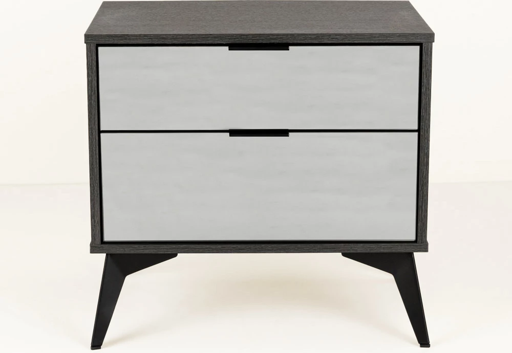 Nočna omarica, 2 predala, črni hrast z ogledalom Specchio, 58x39x55