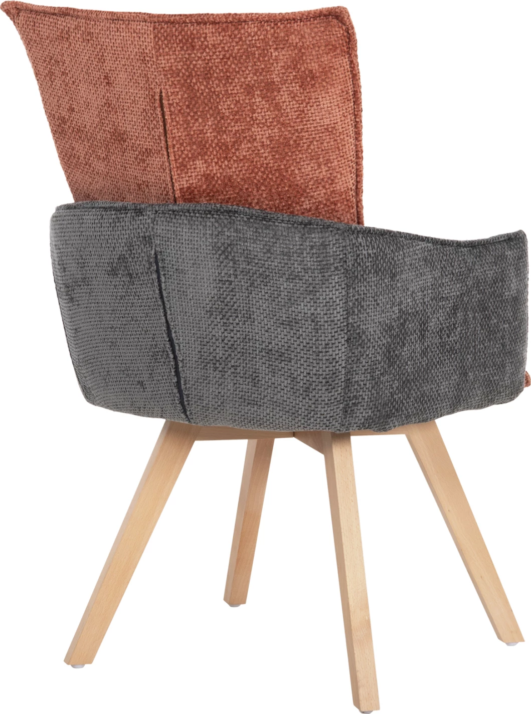 Jedilniški naslanjač REX FH9847.06 iz opečno rdeče-sive tkanine z nogami iz bukovega lesa 53x60x93H cm, set 2 kosov