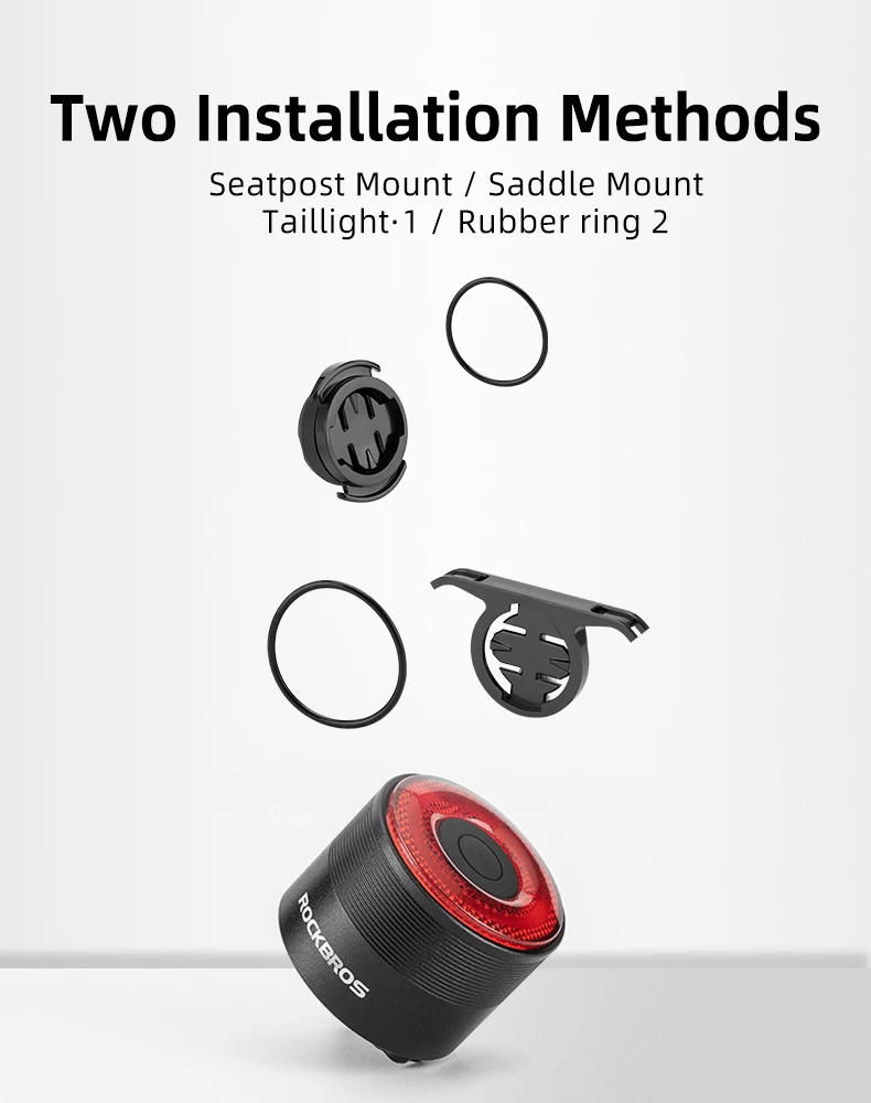 Zadnja luč za kolo z inteligentnim zavornih sistemom Rockbros Q3, črna