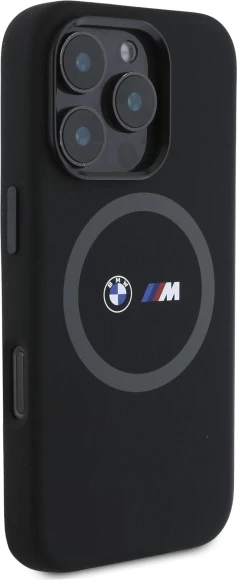 Zaščitna silikonska ovitek BMW M za iPhone 16 Pro Max, MagSafe, črn