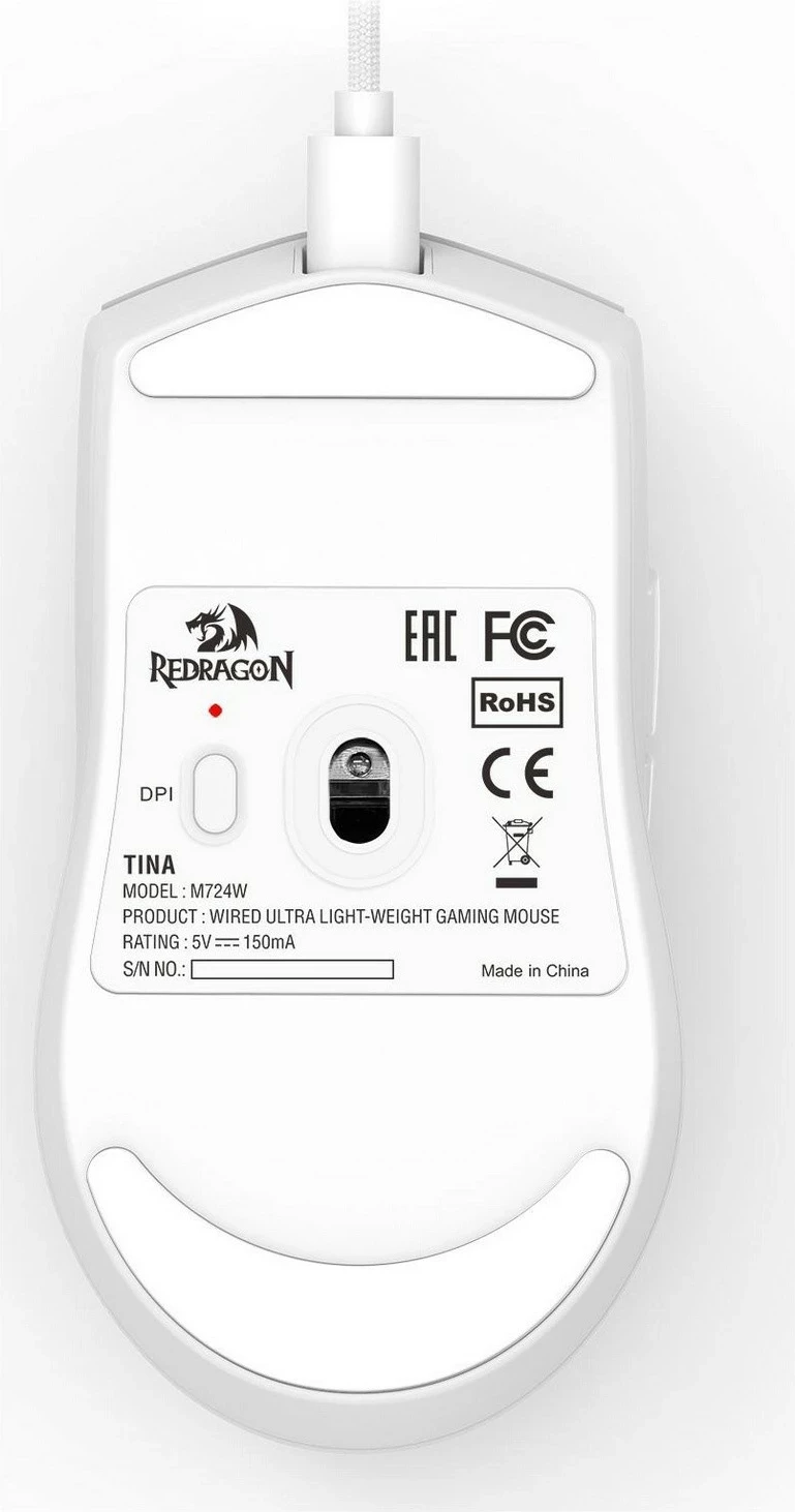 Optična igralna miška Redragon M724W K1NG, laser, 12400 DPI, bela