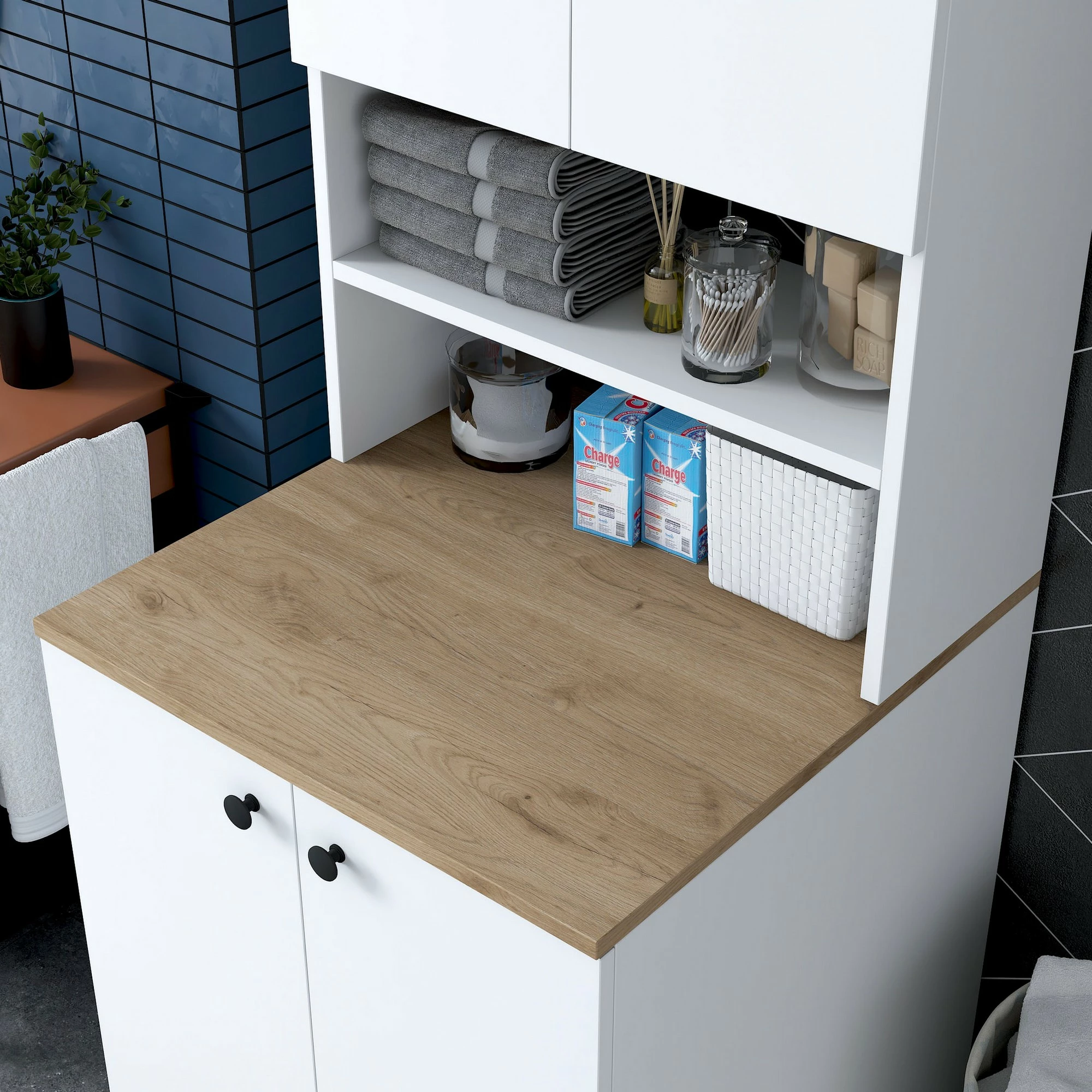 Dnevno-pralni omarica za pralni stroj, Hanah Home KD102-2160, bela in oreh