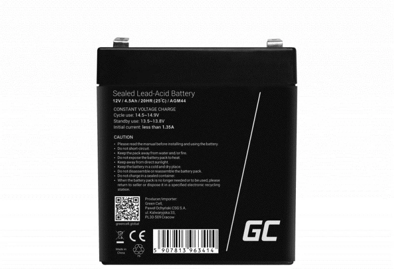Baterija za UPS 12V 4,5 Ah, črna - Green Cell AGM44 (VRLA)
