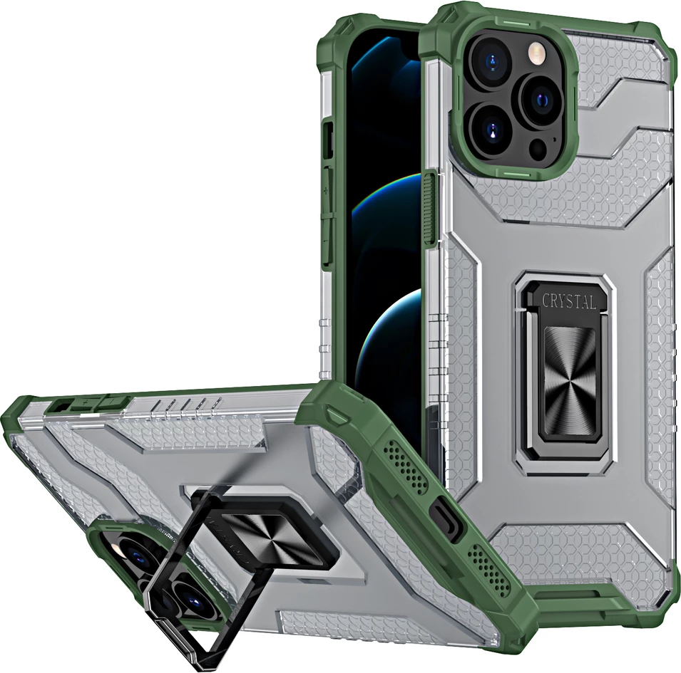 Ovitek za telefon Crystal Ring Case Hurtel za iPhone 13 Pro Max, z stojalom, zelen