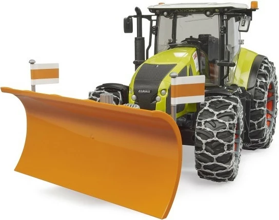 Igrača traktor z nastavljivim snežnim plugom Claas Axion 950, 1:16, zelen/oranž/črn