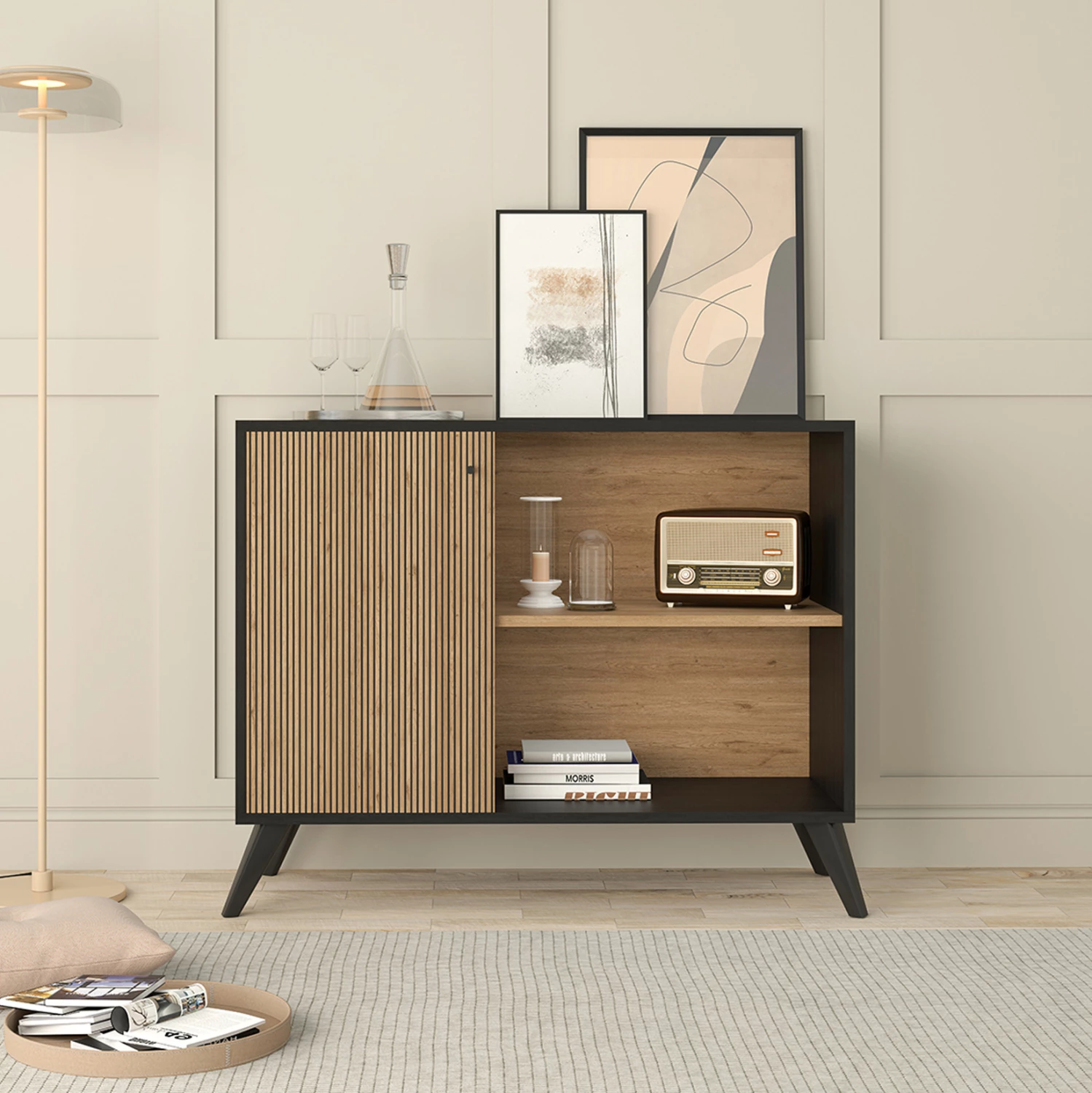 Bife KRUDEN FH9442.11 melamin v črno-naravni barvi 100x40x78.5H cm