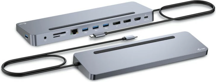 Dokovska postaja USB-C I-Tec, metalna ergonomska, 3x 4K, 100W, z univerzalnim polnilnikom, srebrna