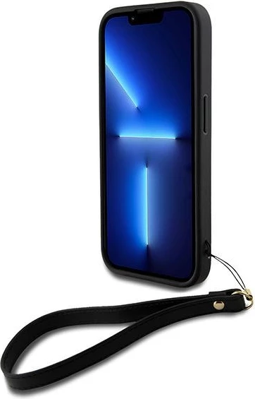 Ovitek za telefon DKNY Wrist Strap Stock Logo za iPhone 15 Pro, črn