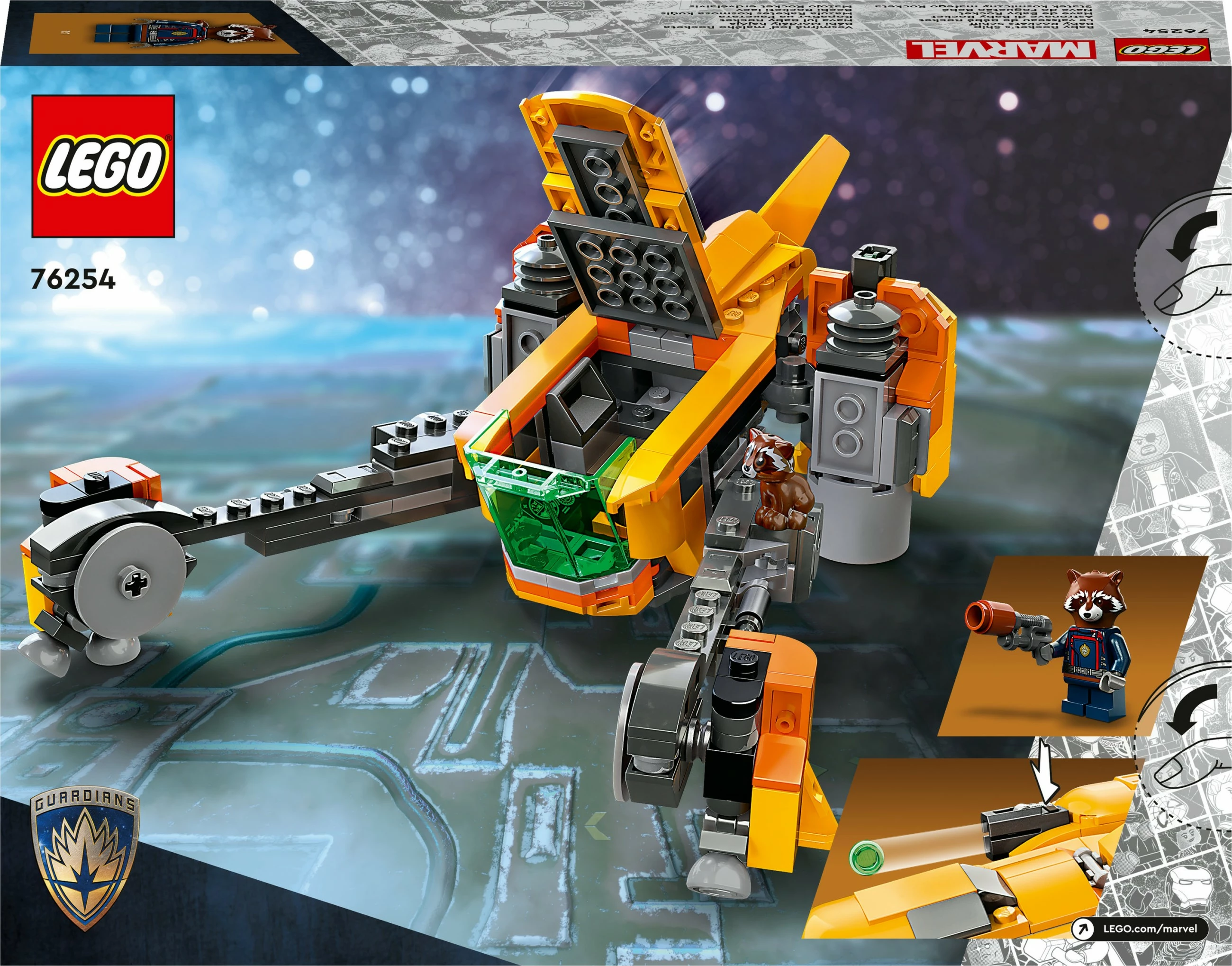 Gradbeni set LEGO Marvel Baby Rocketovo plovilo, 330 kosov, večbarvno