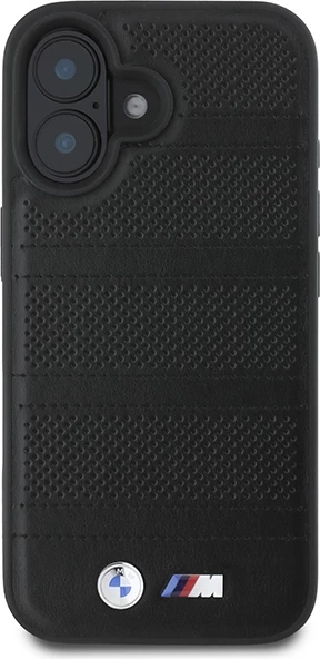 Perforiran in šivan ovitek za telefon BMW M, MagSafe, za iPhone 16, črn