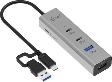 Metalen HUB i-tec CAHUBMETAL2A2CPD, 2x USB-C, 2x USB-A, Power Delivery 85W, črn