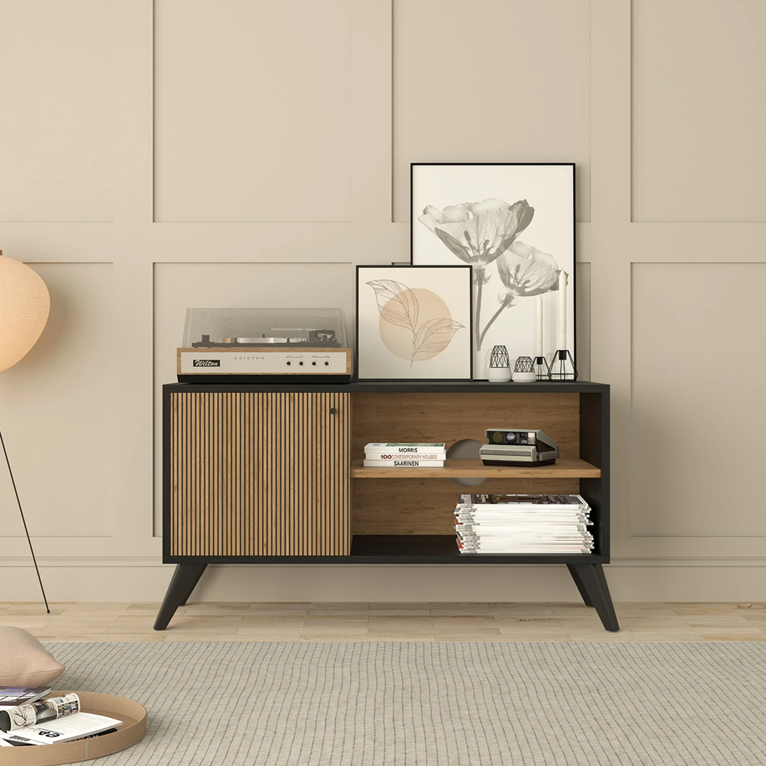 TV stojalo/omara KRUDEN FH9443.11 melamin v črno-naravni barvi 100x40x51Hcm