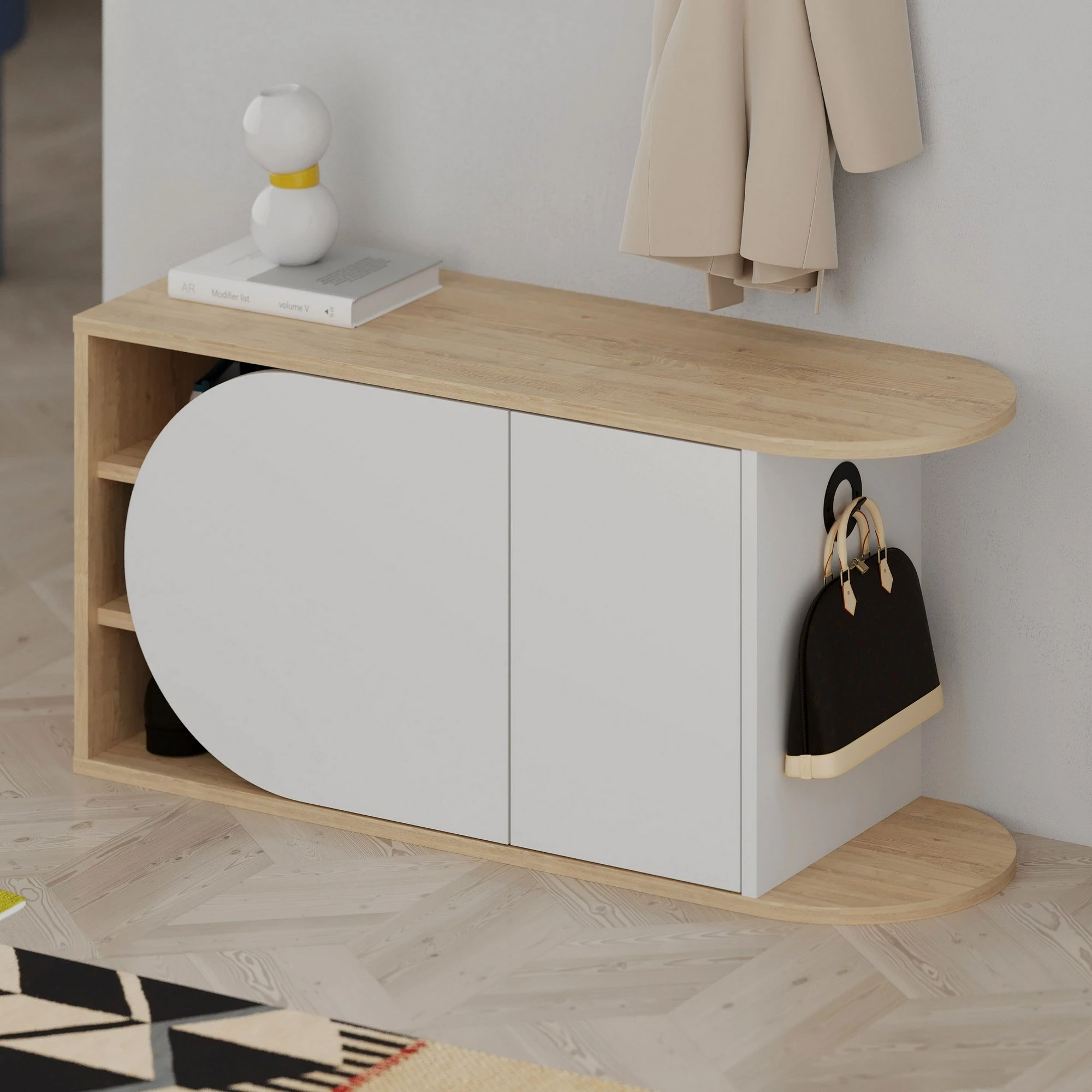 Omara za čevlje in stolček za obutev Skye Decor Nova, hrast in bela
