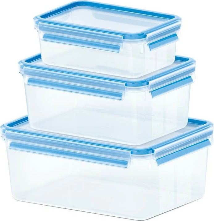 Set plastičnih posod, 3 kosi, prozorno/modro, Emsa Clip & Close