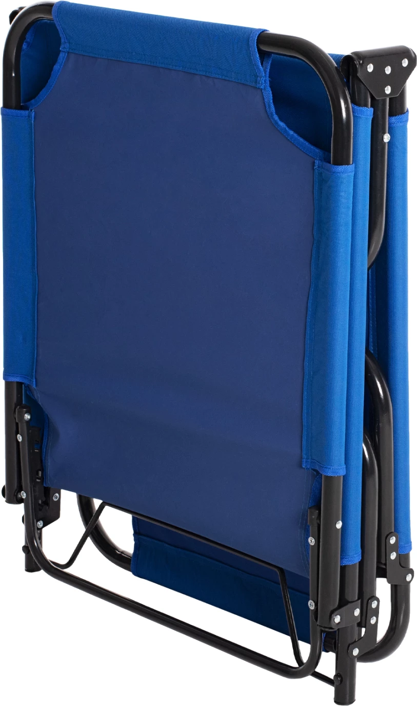 Ležalnik FH5278 črne kovinske barve z modro vodoodporno tkanino