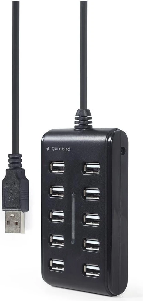 USB razdelilec Gembird, 10 x USB 2.0, črn