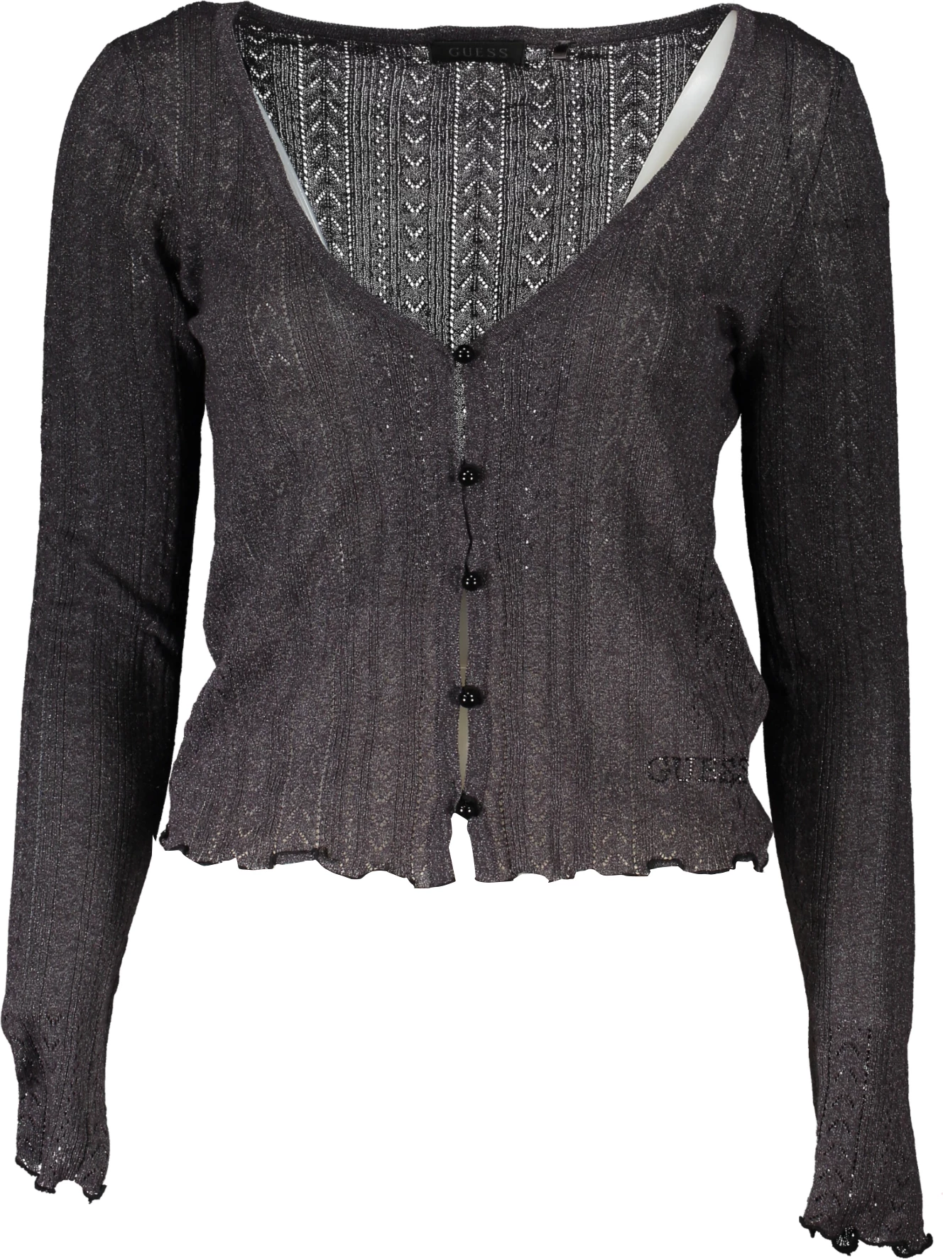 Pulover z V-izrezom GUESS JEANS, siva