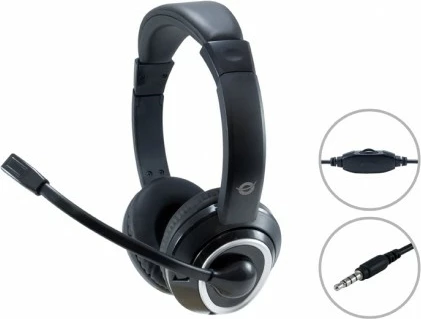 Kabelske slušalke z mikrofonom Conceptronic, priključek 3,5 mm, kabel 2 m, črne