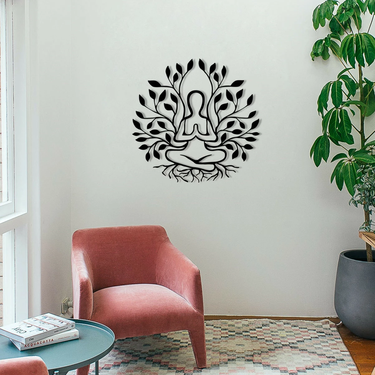 Dekorativni kovinski stenski dodatek Yoga Wallity, črn, 51 x 52 cm