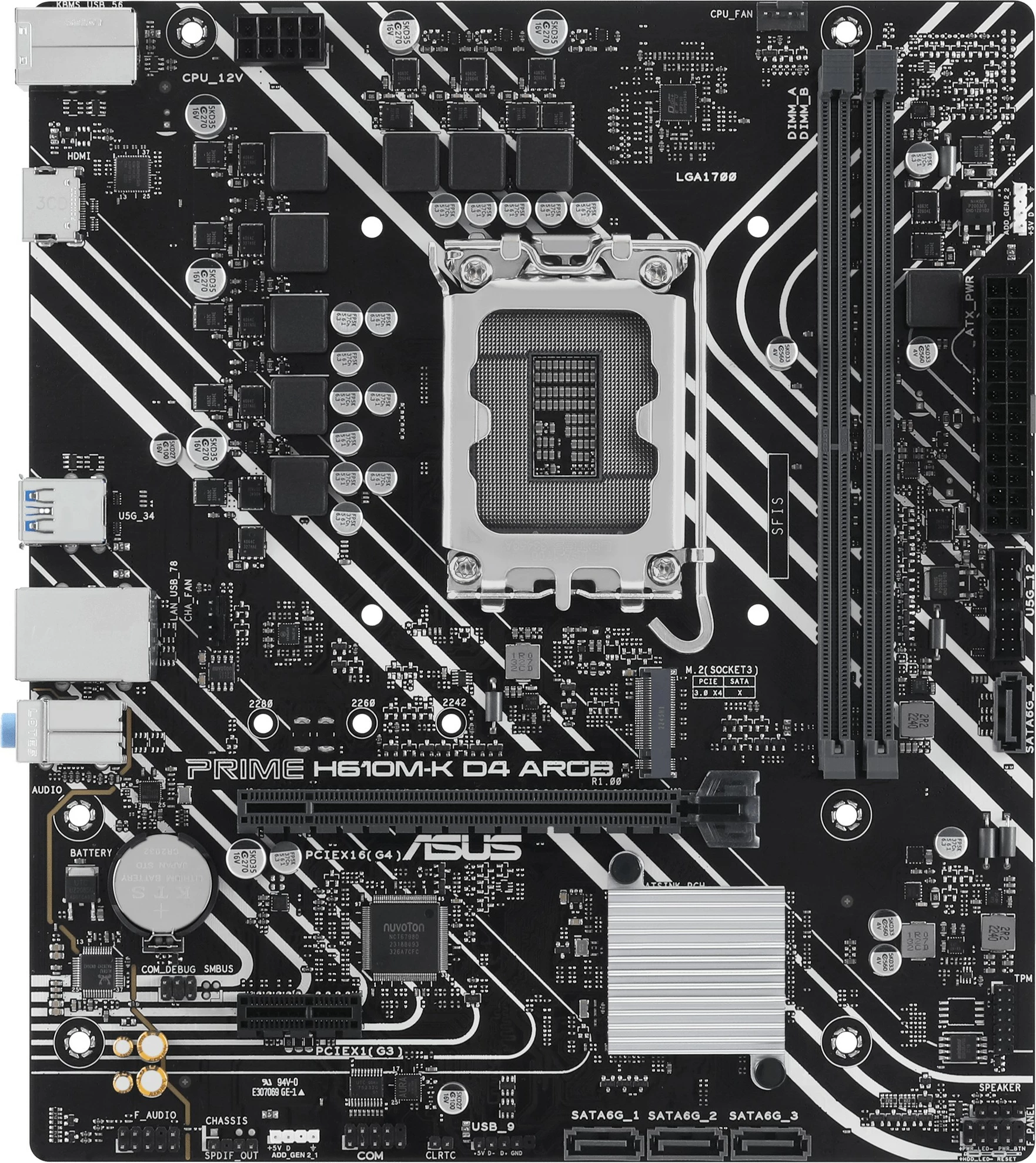 Plošča ASUS PRIME H610M-K D4 ARGB, Intel, LGA 1700, DDR4, 64 GB