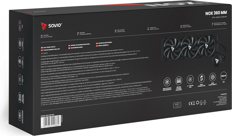 Vodeno hlajenje 360 mm Savio NOX, 3 ventilatorji 12 cm, za Intel Core i7, aluminij, črno
