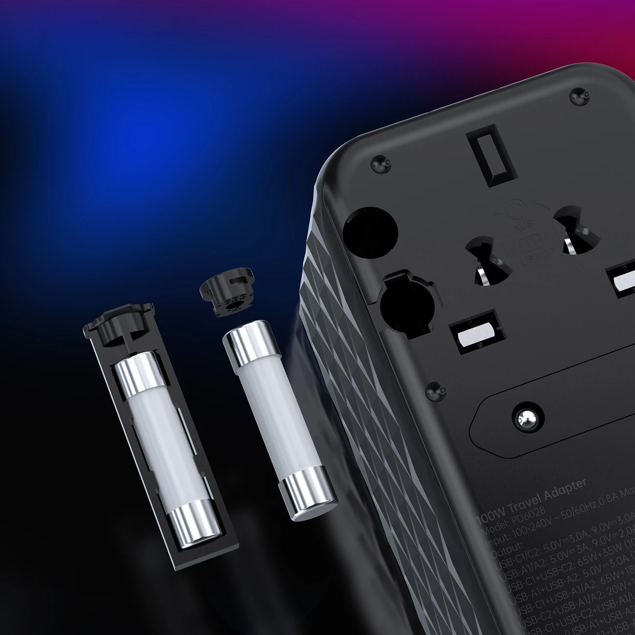 Potovalni adapter Choetech PD6028, 4 USB vhodi (2x USB-C, 2x USB-A), 100W, črn