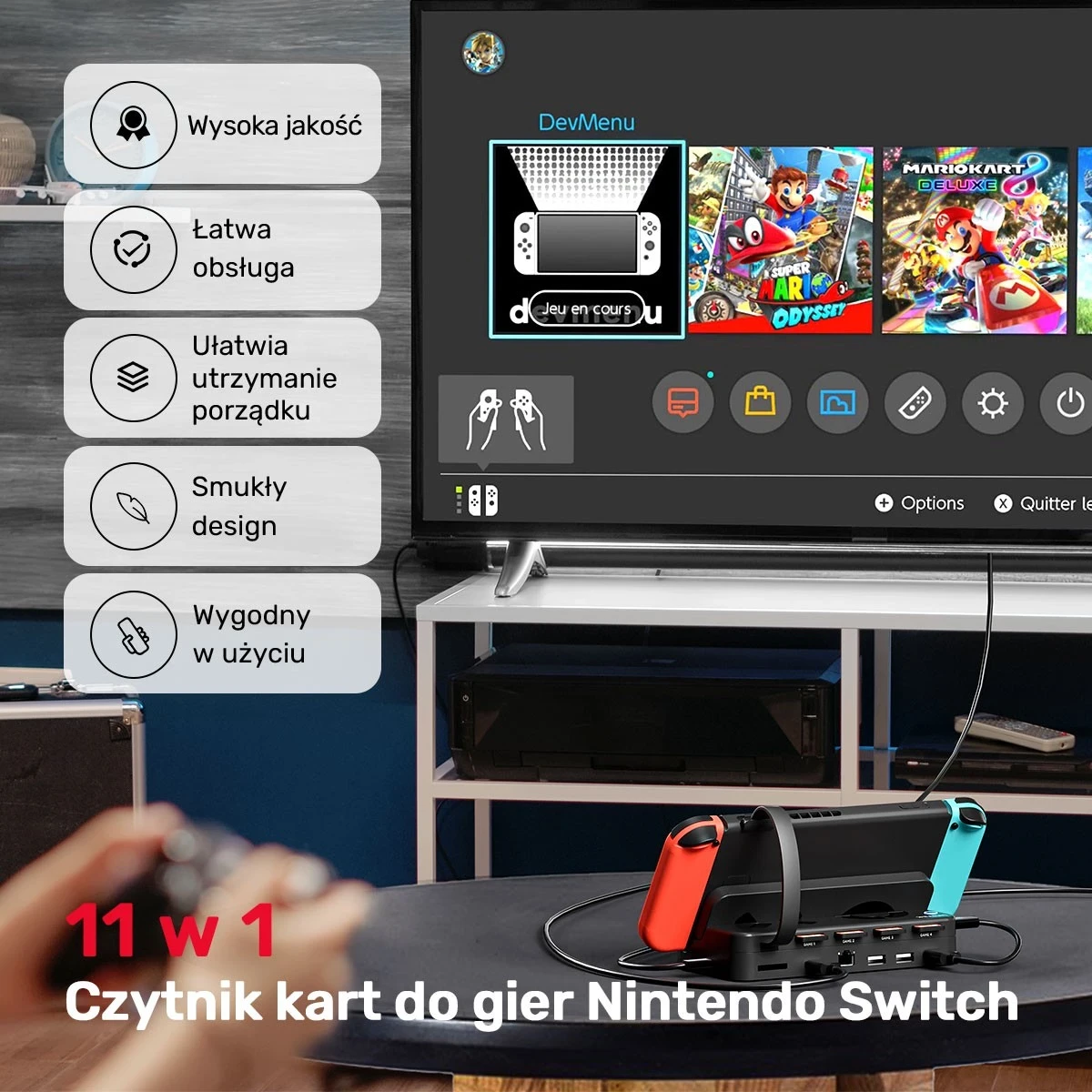 Stojalo za Nintendo Switch Unitek, 100W 4K, črno