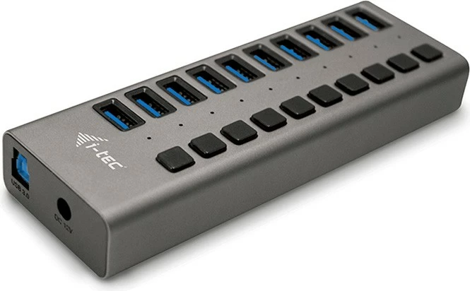 USB-hub z 10 vrati, 48 W, USB 3.0, siva — I-Tec