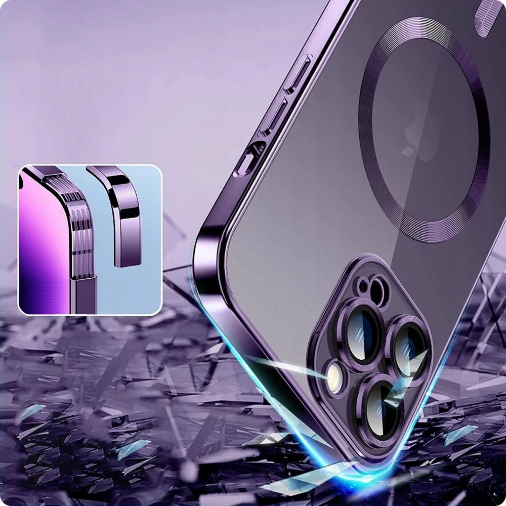 Prozoren ovitek za iPhone 15 Tech-Protect MagShine Line, prozoren/ zlata