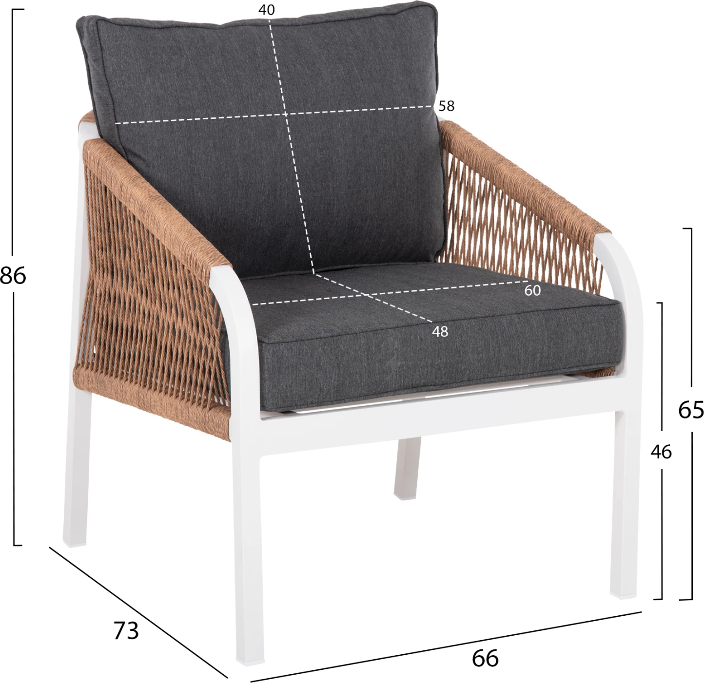 Zunanja garnitura za sedenje 4 kosi MAERLY FH6056.01 bela aluminij-PE pletena vrv-antracit blazine