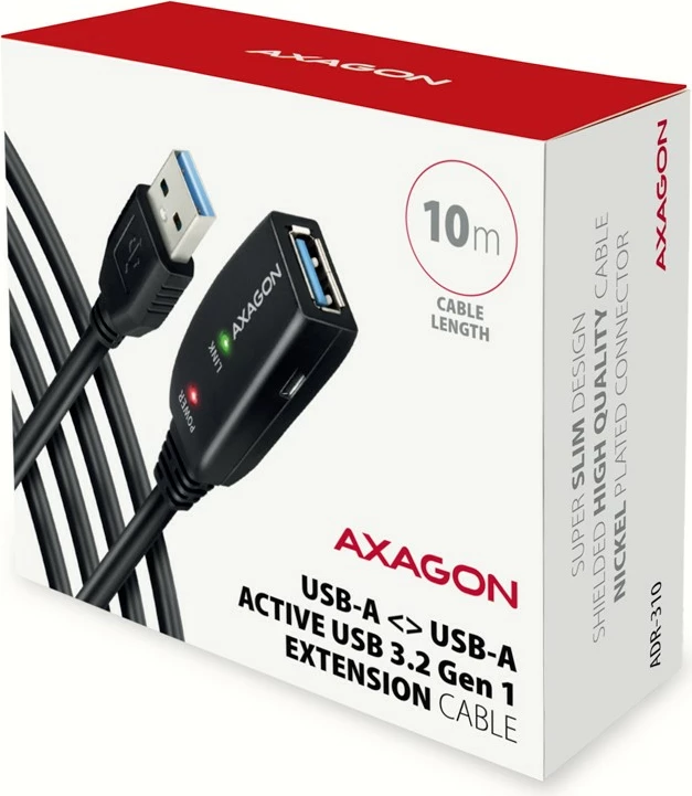 Aktivni podaljšek USB 3.2 Gen 1, 10 m, črn AXAGON ADR-310