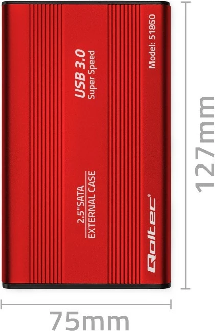 Zunanje ohišje za 2,5" HDD/SSD Qoltec, USB 3.0, rdeče