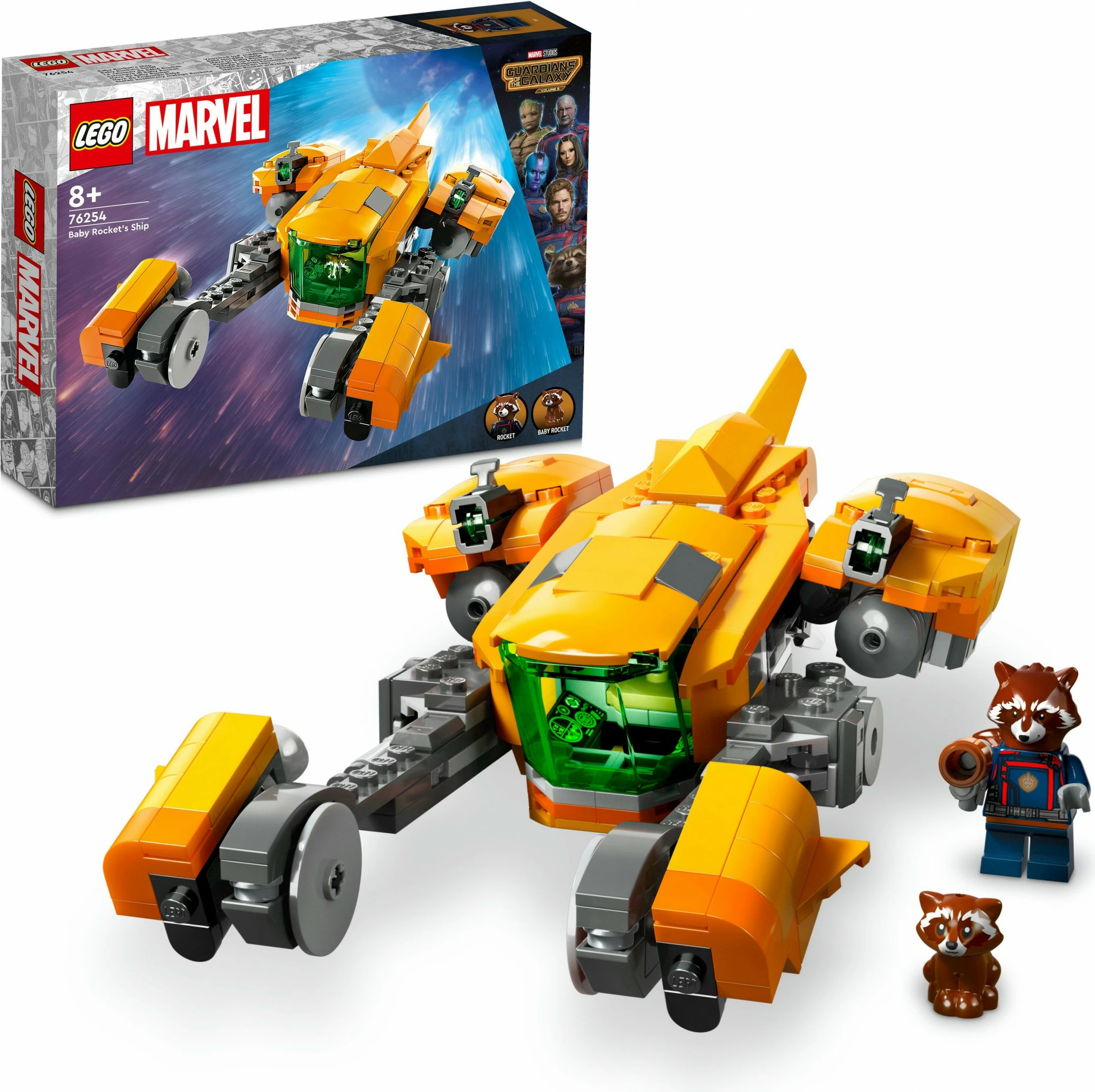 Gradbeni set LEGO Marvel Baby Rocketovo plovilo, 330 kosov, večbarvno