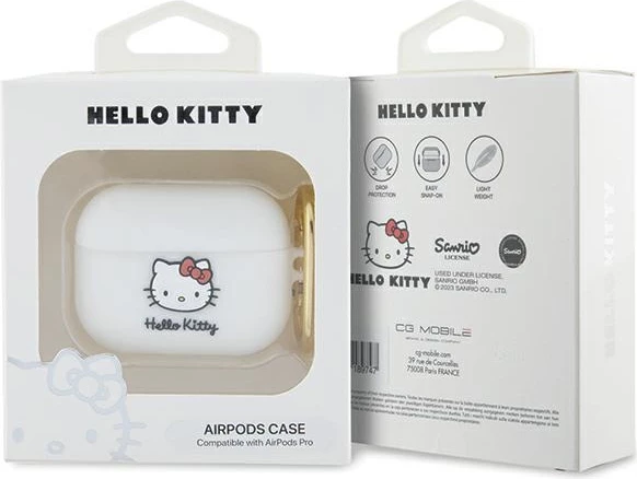 Silikonska zaščita za AirPods Pro Hello Kitty, bela, z obeskom