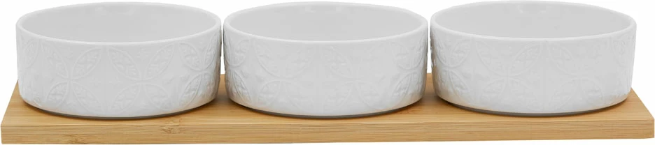 Set 3 okroglih skled, bel porcelan, naravni bambus, 29x10x5 cm Fleurs