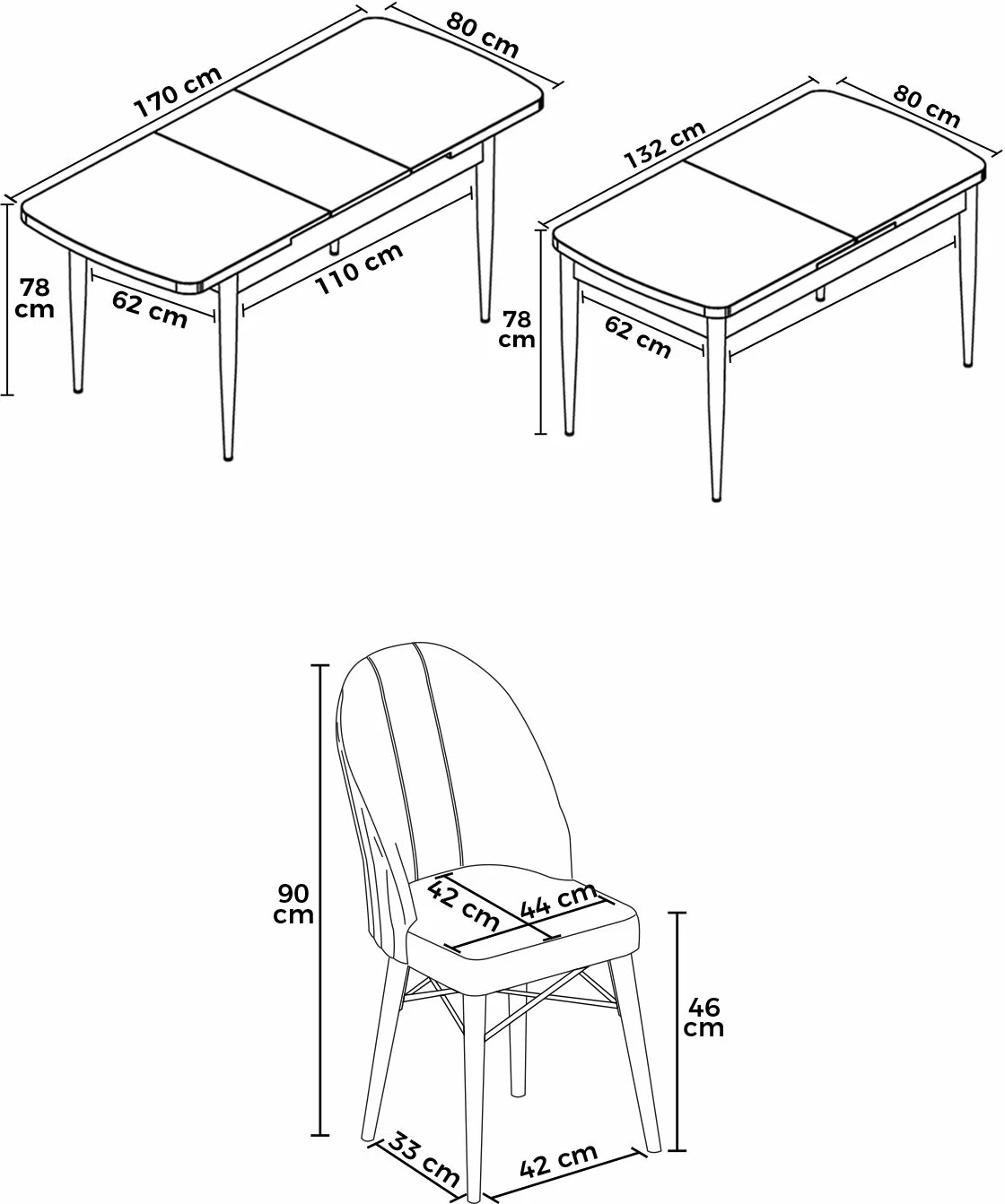 Raztegljiv jedilni set, 7-delni, Skye Decor, bel-antracit