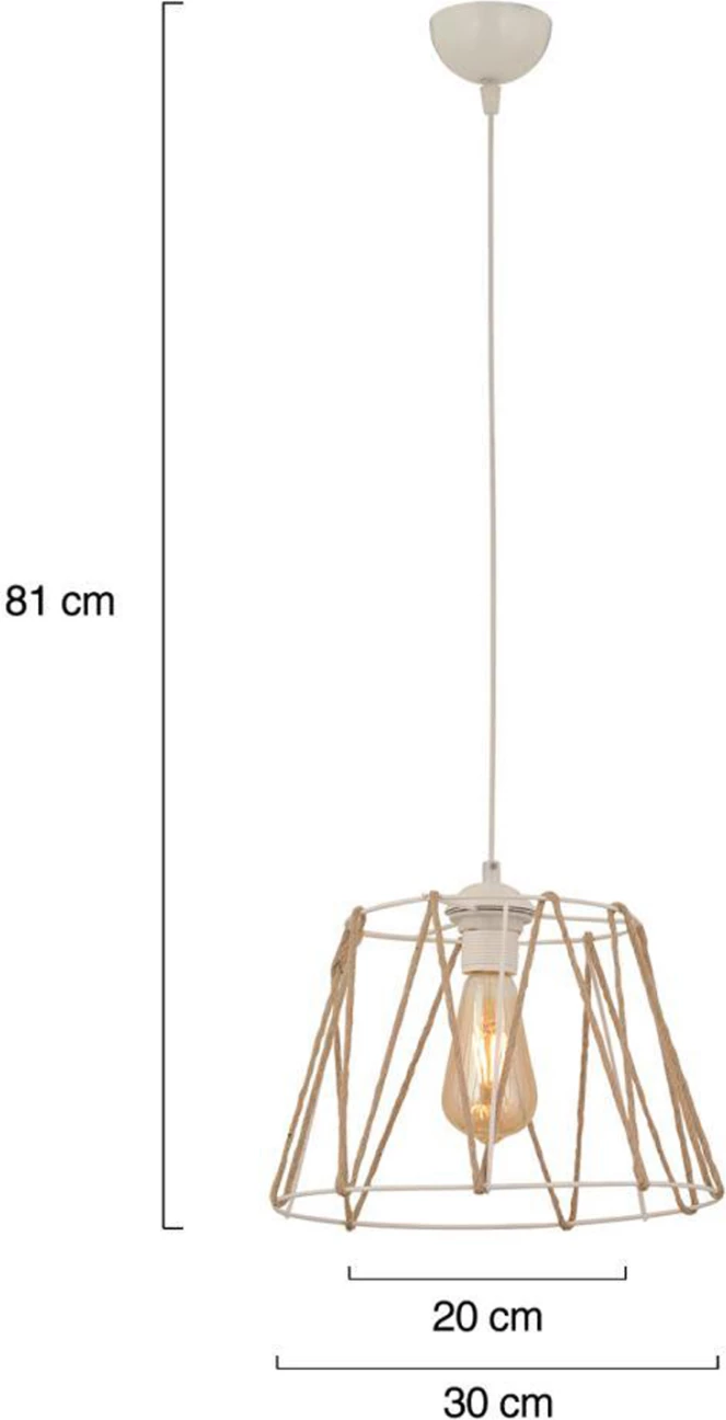 Kovinska stropna svetilka v beli barvi z bež vrvjo FH7566.03 Φ30x81Υ cm