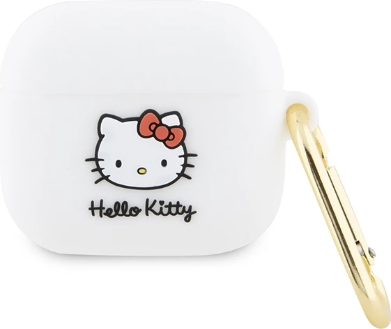 3D silikonski ovitek za AirPods 3, Hello Kitty, bel, z obročkom