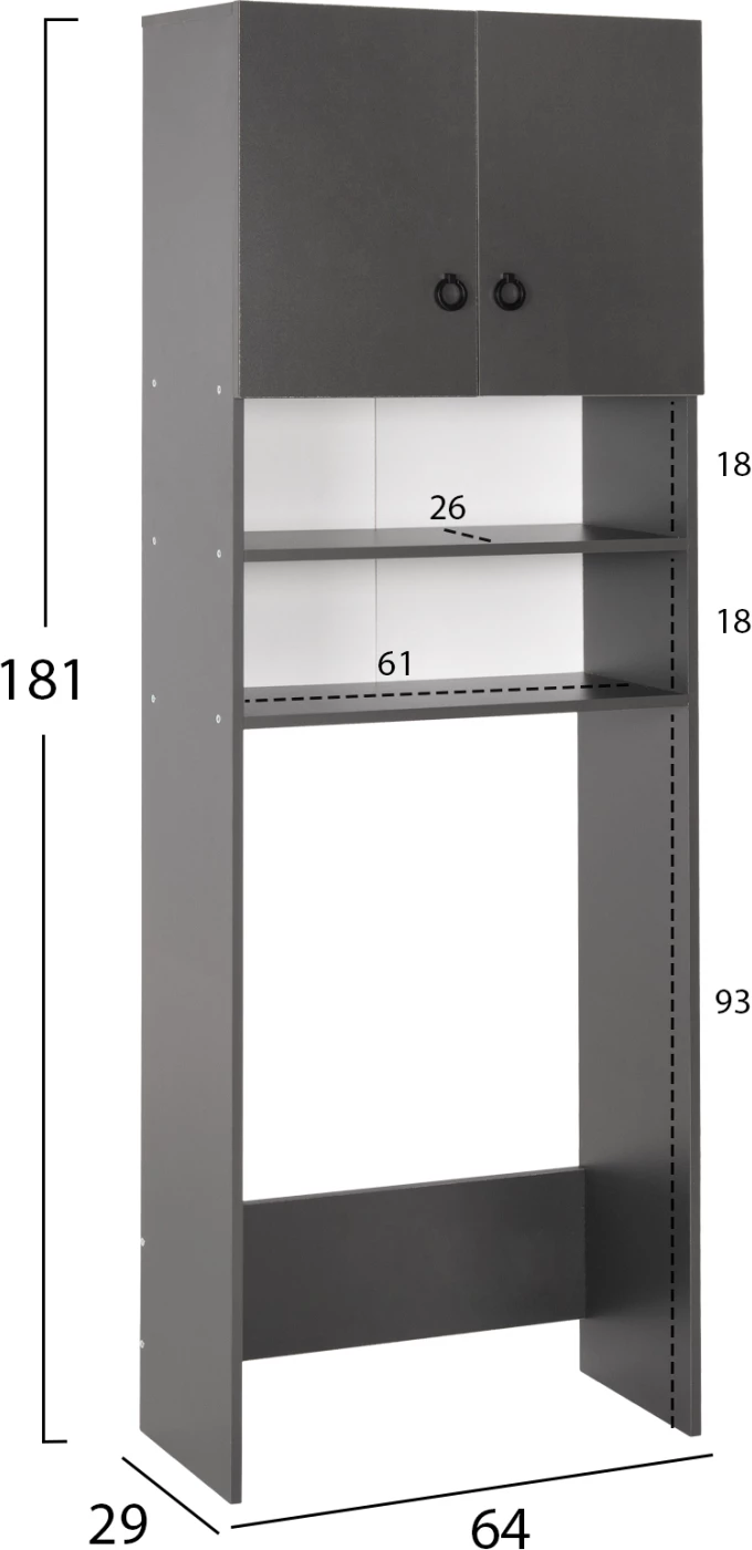 Pohištvo za pralni stroj TERRY FH9122.13 s kabinetom in policami melamin siva 64Χ29Χ181Hcm
