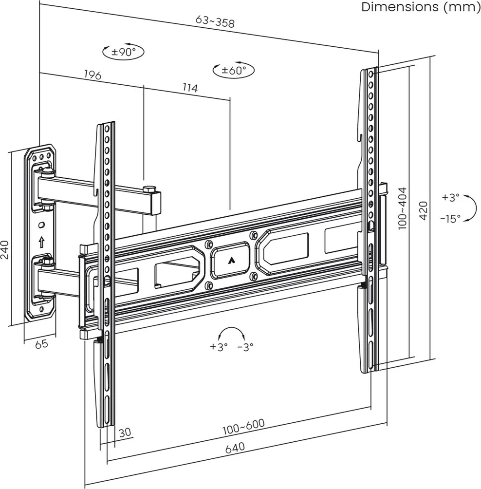Stenski/držalo za TV, Maclean MC-798N, za TV do VESA 600x400, 37–70", 35 kg, črn