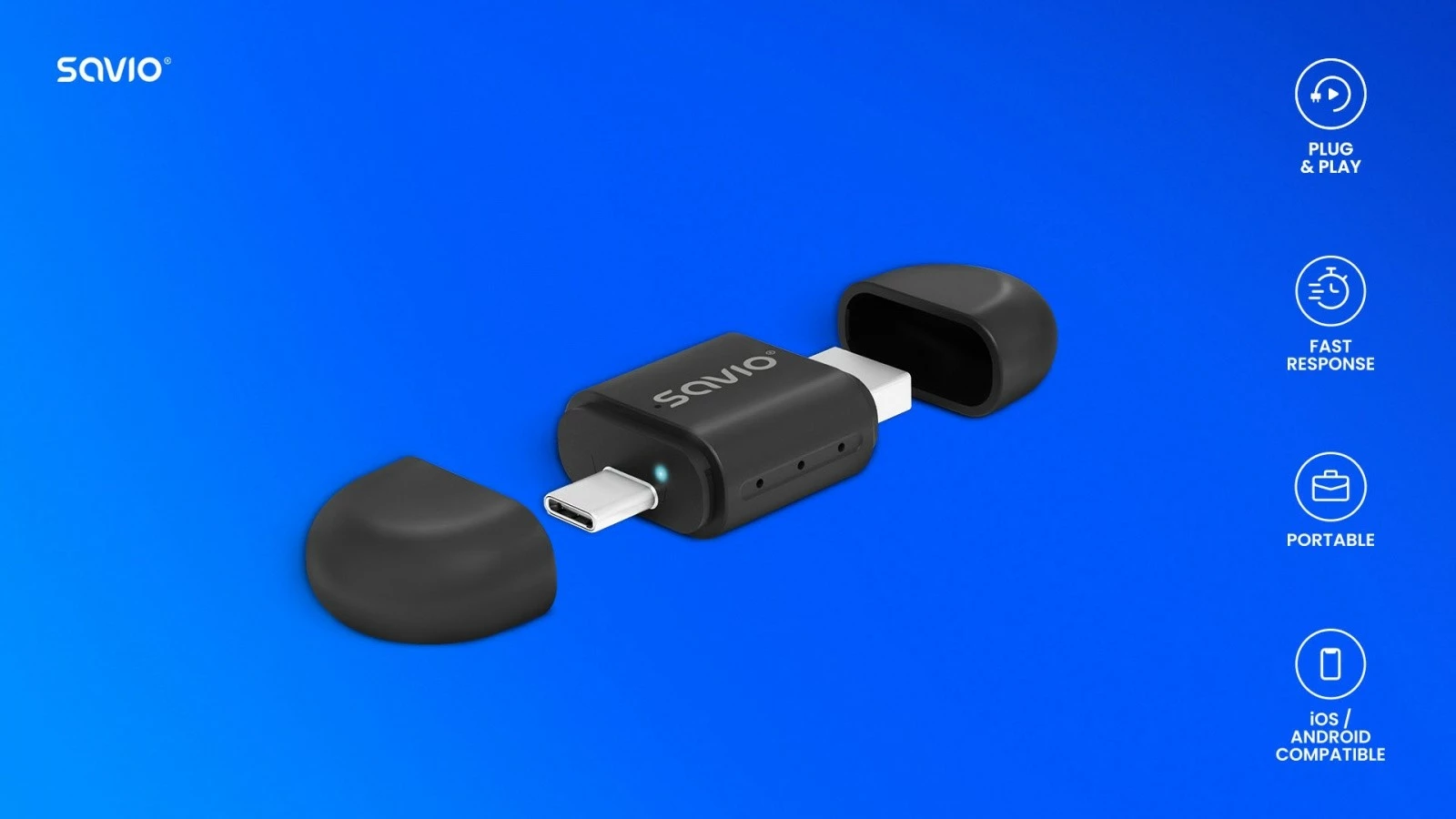 Brezžični adapter za CarPlay in Android Auto Savio TR-17, črn