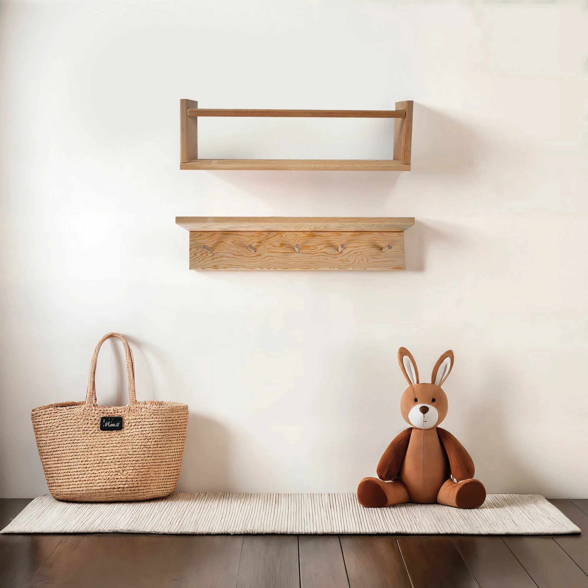 Leseni stenski regal iz bora, barva hrasta, 2 kosa, Skye Decor, BLTYZ-AKTV038