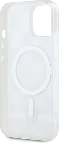 Ovitek za telefon IML s šahovnim vzorcem in natisnjenimi črtami MagSafe za iPhone 15/14/13, bež — DKNY