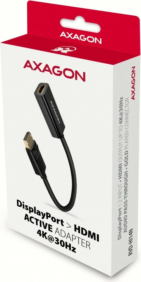 Aktivni adapter DisplayPort na HDMI AXAGON RVD-HI14N, 4K/30Hz, 18 cm, črn
