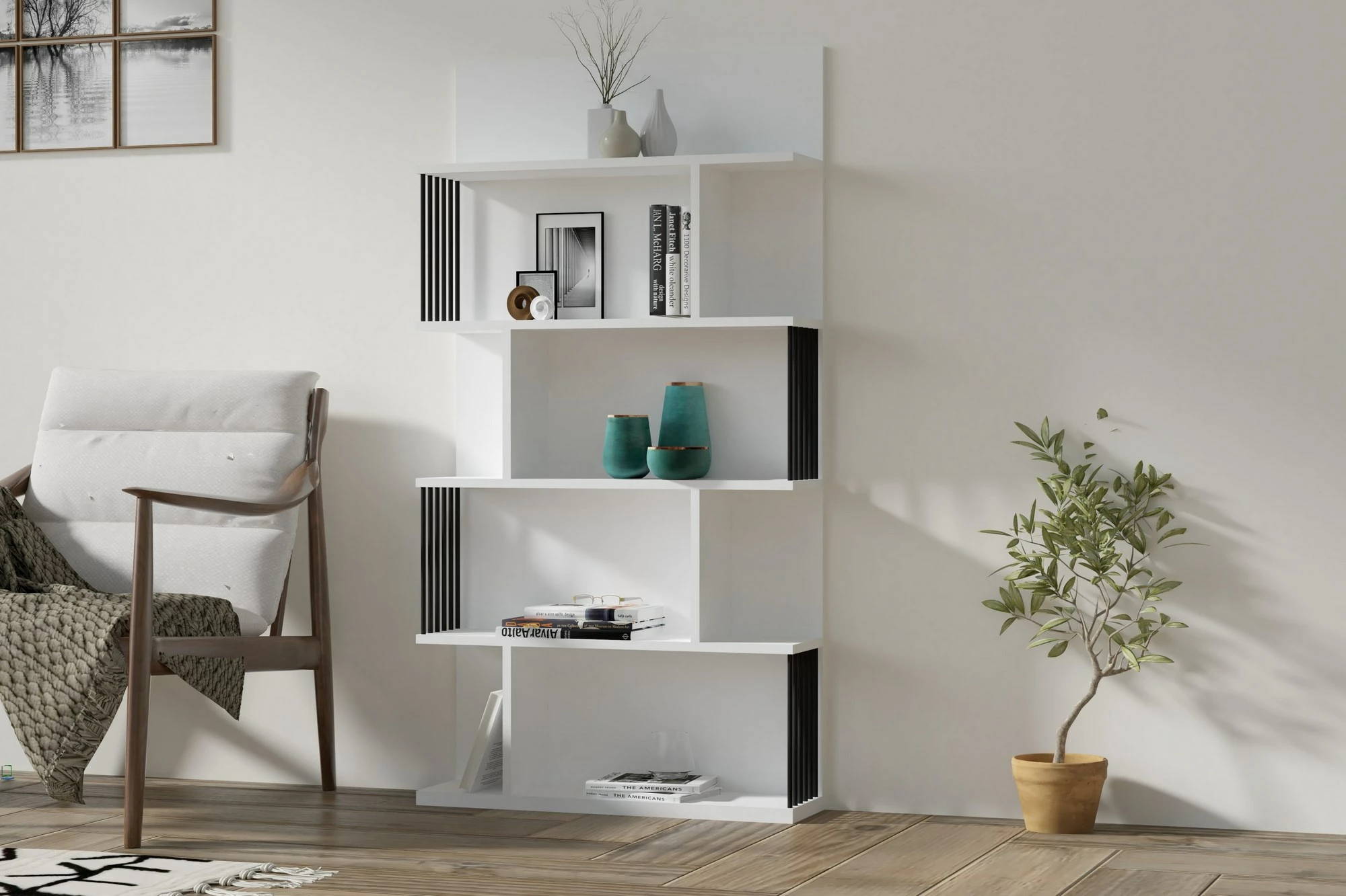 Polica za knjige Alex, Hanah Home, bela