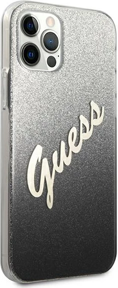 Tekoči sijajni ovitek za iPhone 12 Pro Max 6,7", Guess GUHCP12LPCUGLSBK, črn